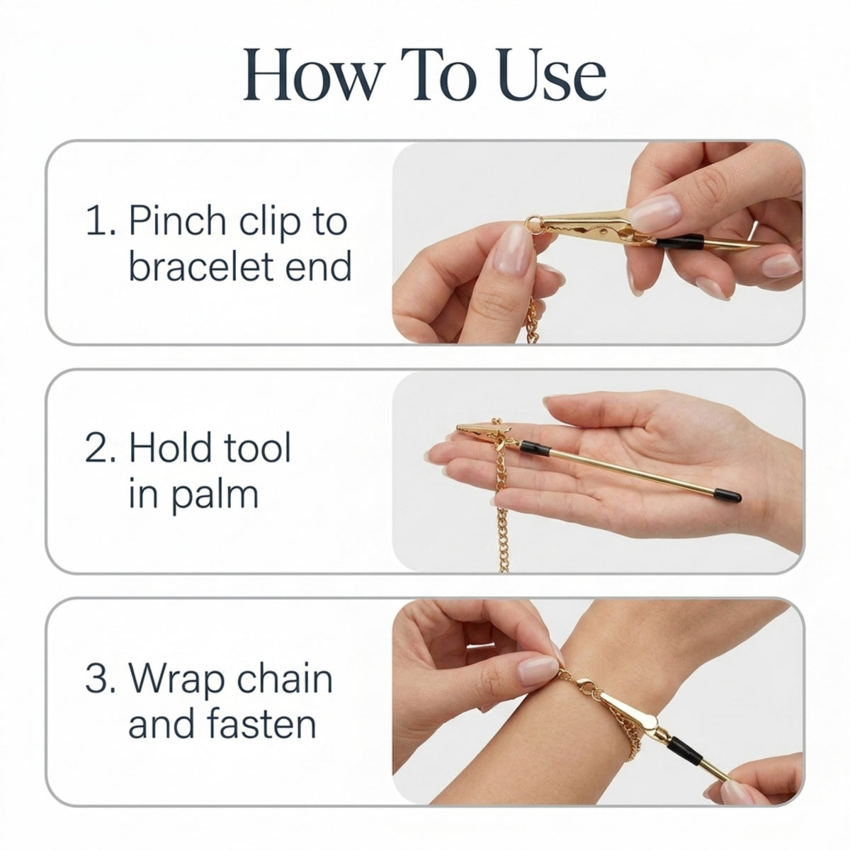 Charm Opener Jewelry Helper Hook, Silver, Bracelet and Necklace Clasp Aid Put on your bracelet by yourself: one-handed helper hook holds the clasp ring steady so you can close it alone.
