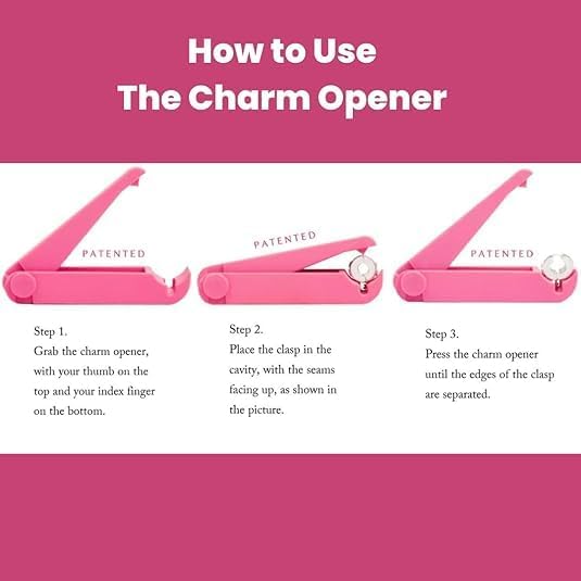 Charm Opener Pink European Charm Bracelet Tool, Barrel Clasp, Clip Beads Patented clasp opener for European charm bracelets: opens barrel clasps, clip beads, and safety chains precisely.