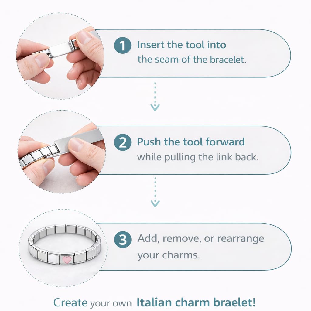 Charm Opener Italian Charm Bracelet Square Tool, Set of 2, 9mm Modular Italian charm bracelet tool set: opens 9mm modular links to add, remove, or rearrange charms without sore thumbs.