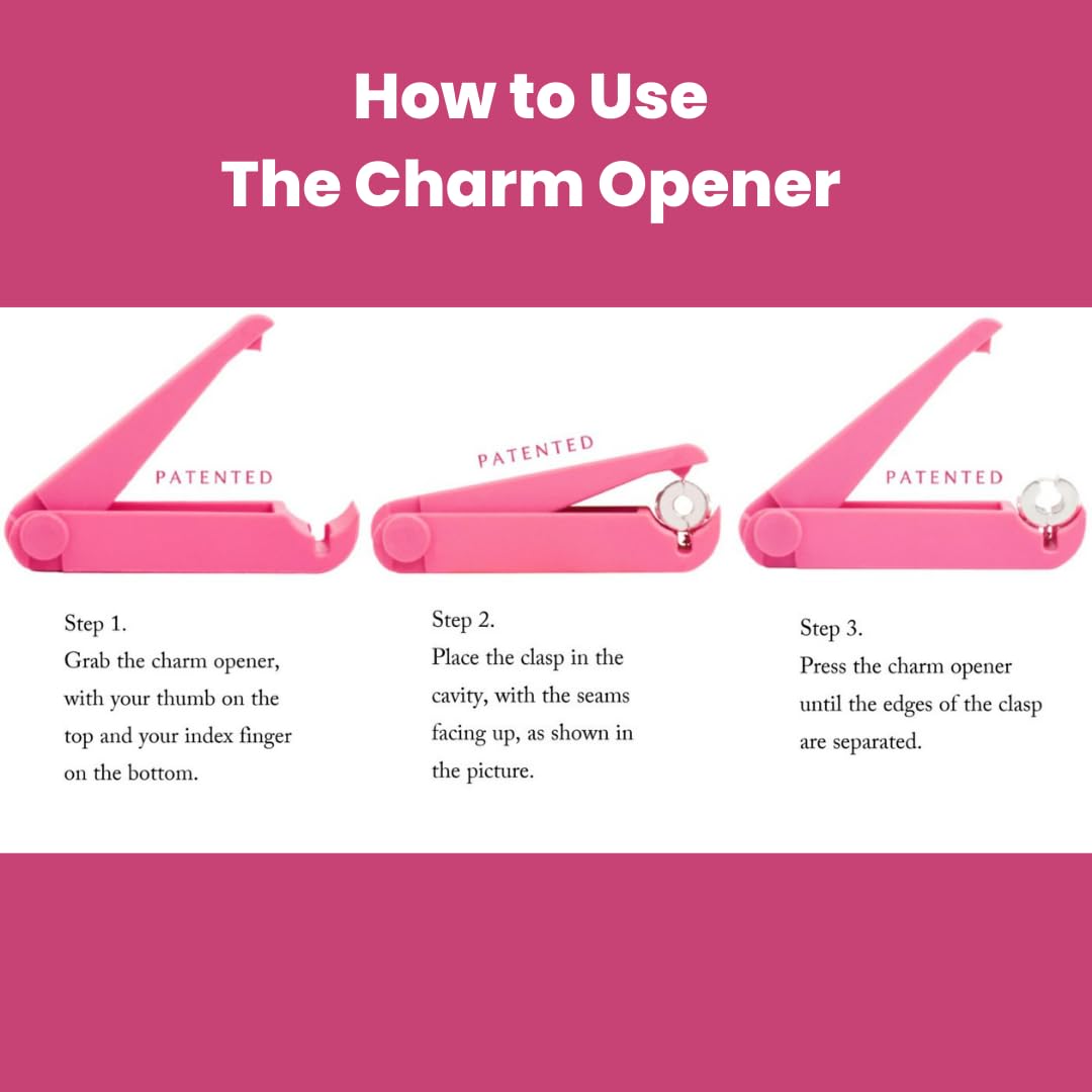 Charm Opener Pink European Charm Bracelet Tool, Barrel Clasp, Clip Beads Patented clasp opener for European charm bracelets: opens barrel clasps, clip beads, and safety chains precisely.