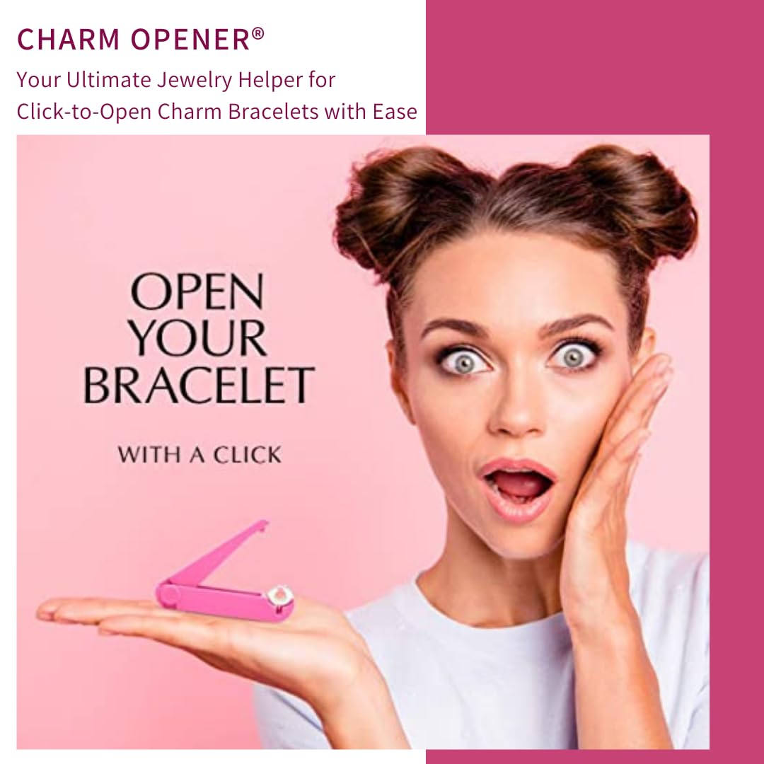Charm Opener Pink European Charm Bracelet Tool, Barrel Clasp, Clip Beads Patented clasp opener for European charm bracelets: opens barrel clasps, clip beads, and safety chains precisely.
