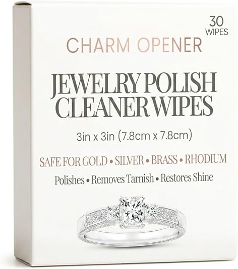 Jewelry Polish Cleaner Wipes 30 Count - 3x3 Inch Pre-Moistened Polishing Cloths for Gold, Silver, Brass and Rhodium - Removes Tarnish and Restores Shine