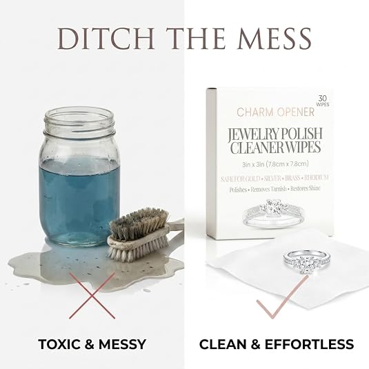 Jewelry Polish Cleaner Wipes 30 Count - 3x3 Inch Pre-Moistened Polishing Cloths for Gold, Silver, Brass and Rhodium - Removes Tarnish and Restores Shine