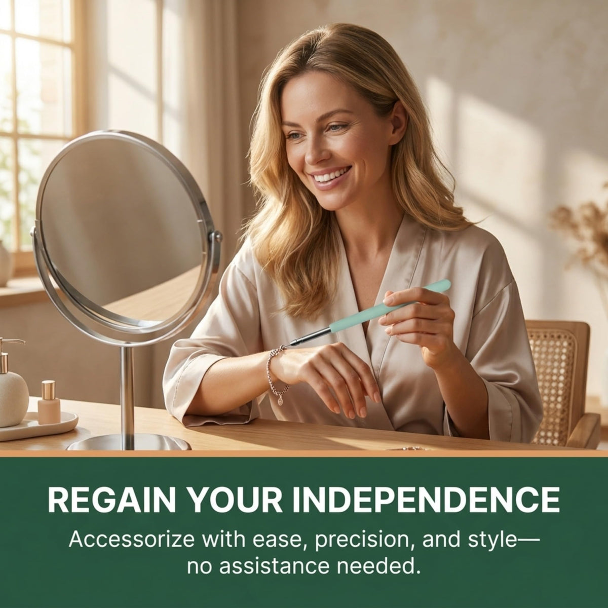 Charm Opener Retractable Jewelry Helper Hook, Green, Bracelet Clasp Aid Put on your bracelet by yourself: retractable hook holds any lobster clasp ring steady so you can close it alone.
