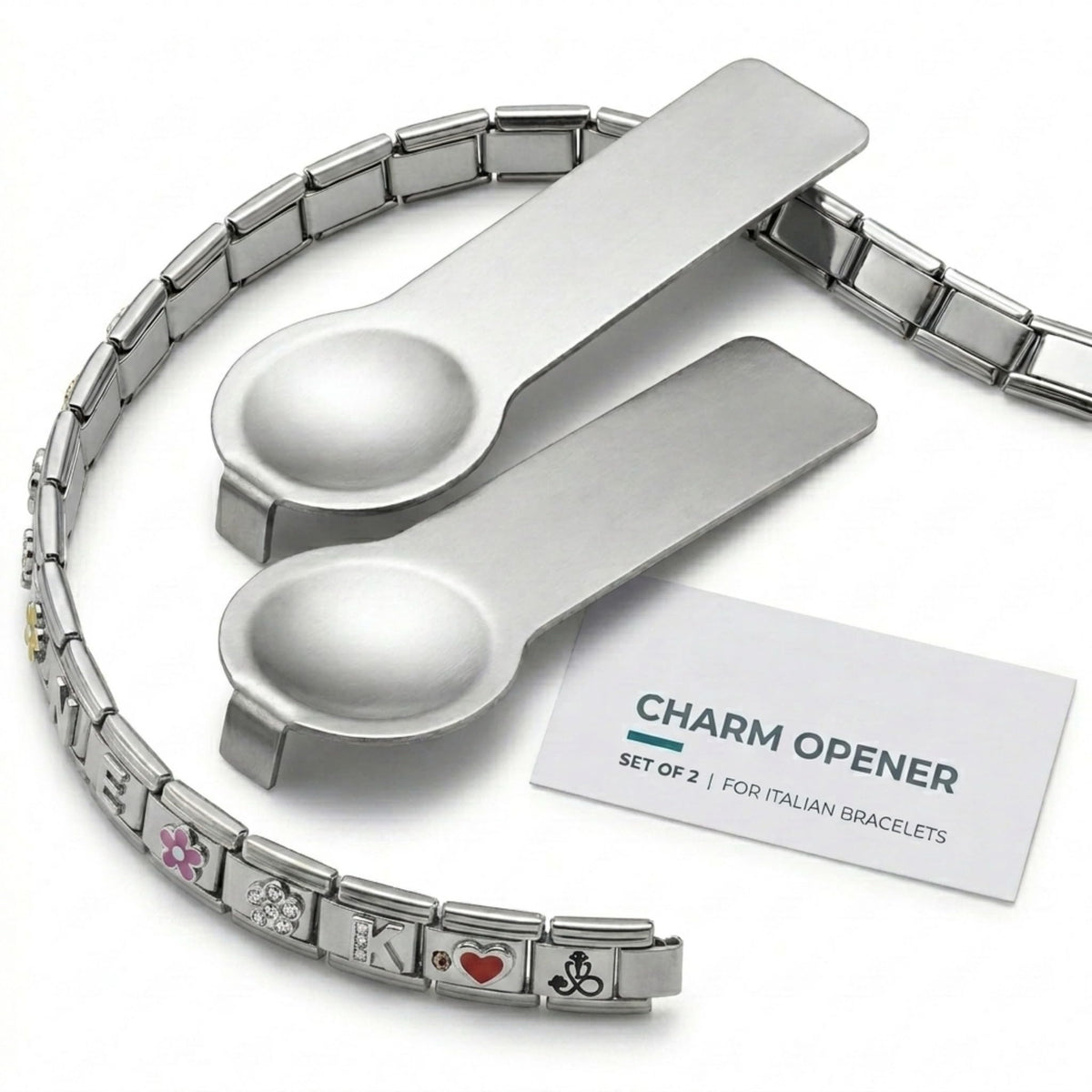 Charm Opener Italian Charm Bracelet Thumb Tool, Set of 2, 9mm, Seniors Italian charm bracelet tool set: opens 9mm modular links to add, remove, or rearrange charms without sore thumbs.