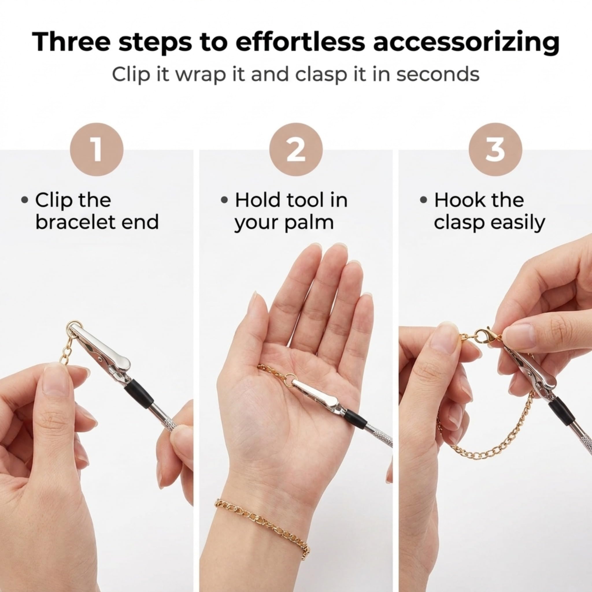 Charm Opener Jewelry Helper Hook and Bracelet Fastener Clip, Silver, Women Put on your bracelet by yourself: jewelry helper hook and bracelet fastener clip, 2-piece set for lobster clasps.