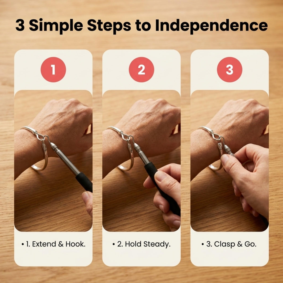 Charm Opener Retractable Jewelry Helper Hook, Black, Bracelet Clasp Aid Put on your bracelet by yourself: retractable hook holds any lobster clasp ring steady so you can close it alone.