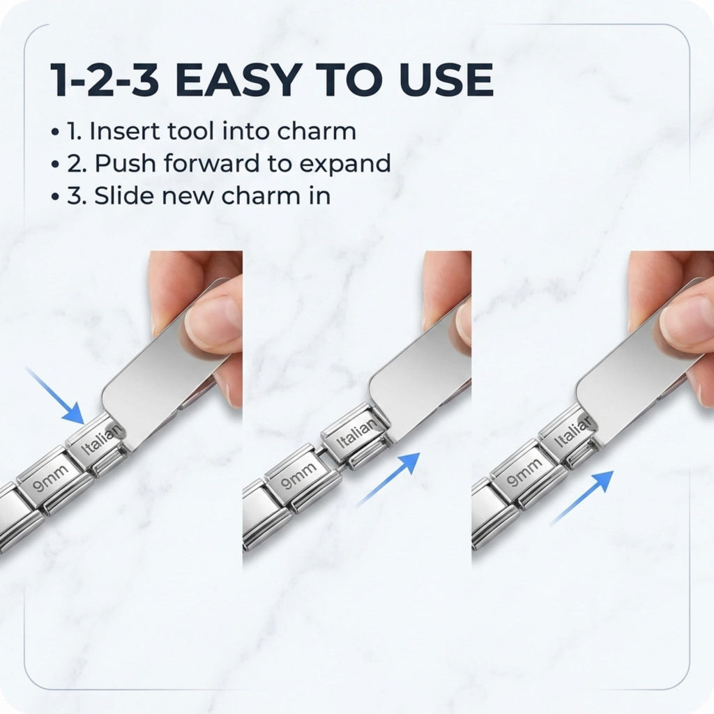 Charm Opener Italian Charm Bracelet Square Tool, Set of 2, 9mm Modular Italian charm bracelet tool set: opens 9mm modular links to add, remove, or rearrange charms without sore thumbs.