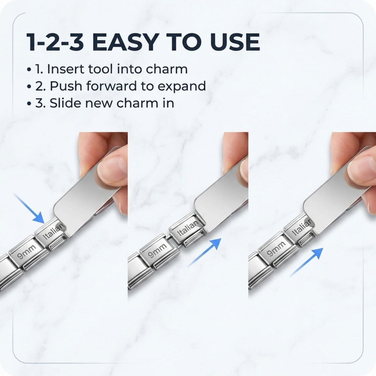 Charm Opener Italian Charm Bracelet Square Tool, Set of 2, 9mm Modular Italian charm bracelet tool set: opens 9mm modular links to add, remove, or rearrange charms without sore thumbs.