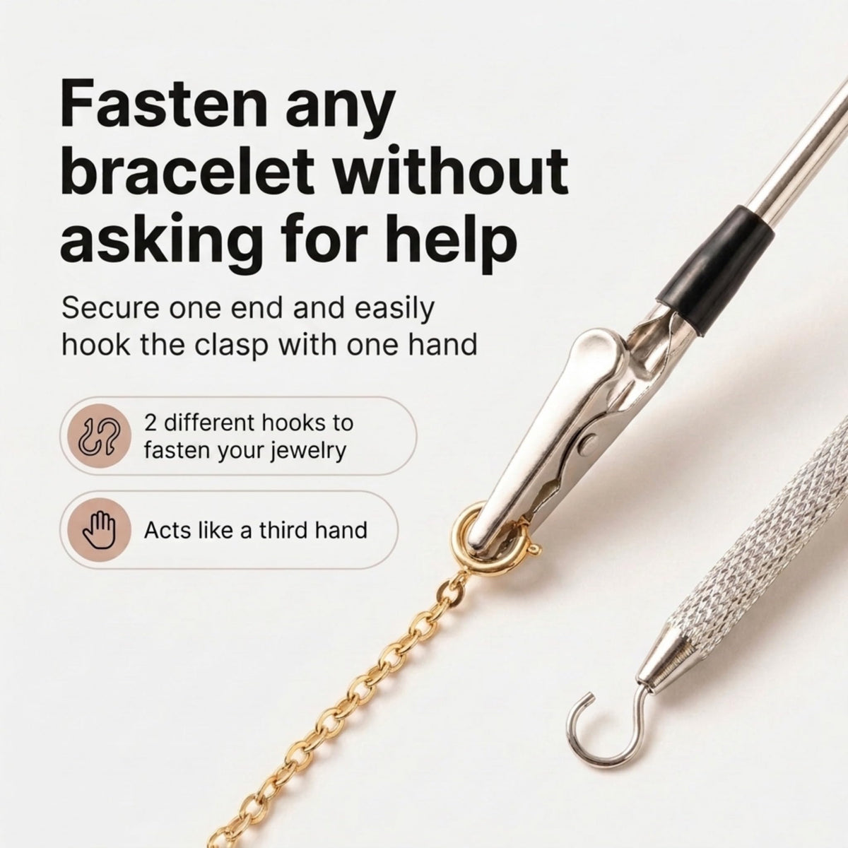 Charm Opener Jewelry Helper Hook and Bracelet Fastener Clip, Silver, Women Put on your bracelet by yourself: jewelry helper hook and bracelet fastener clip, 2-piece set for lobster clasps.