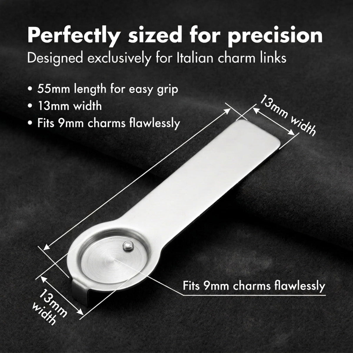Charm Opener Italian Charm Bracelet Thumb Tool x2, Silver, 9mm Modular 3-piece set: Italian charm link opener and two retractable clasp hooks for bracelets, necklaces, and zippers, no help needed.