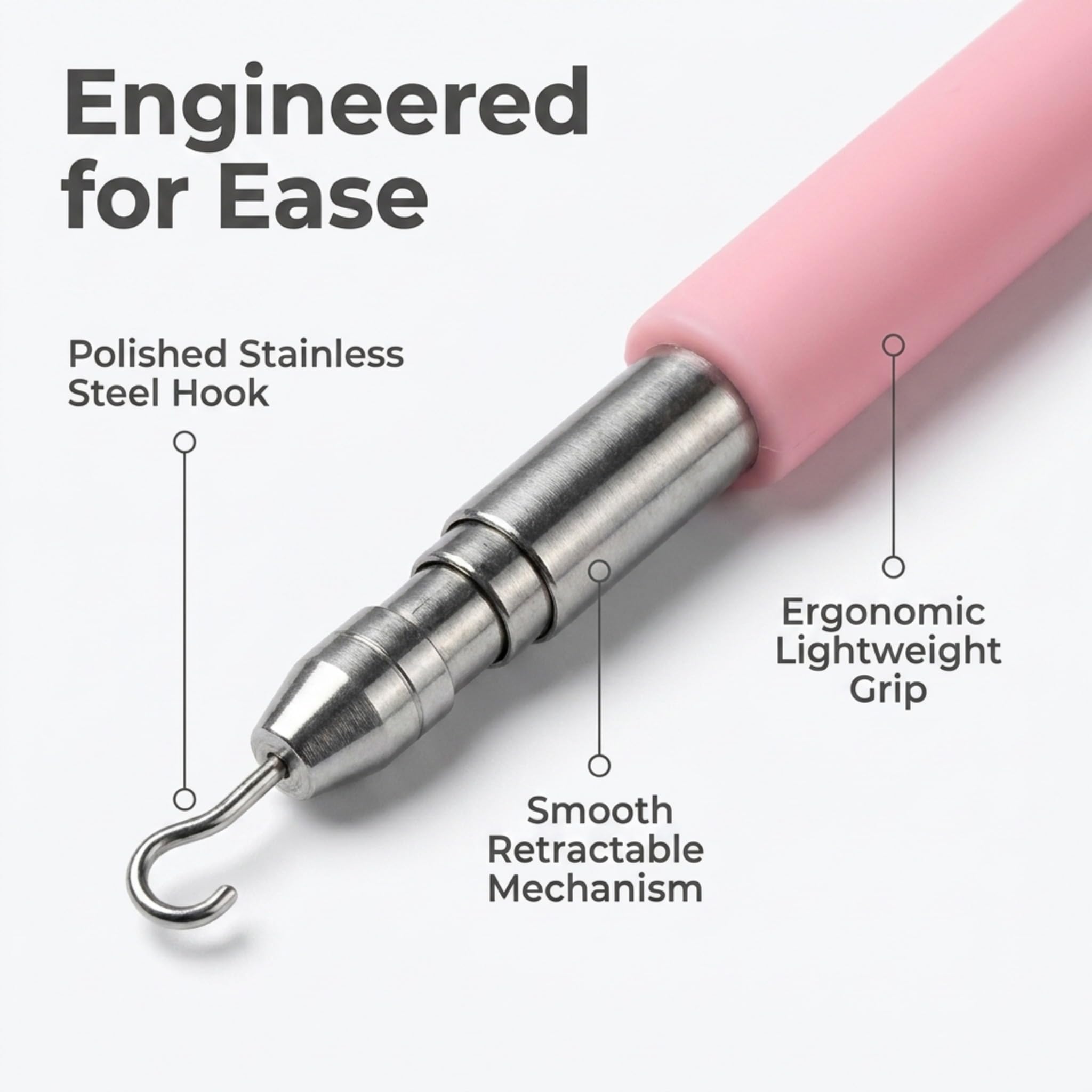 Charm Opener Retractable Jewelry Helper Hook, Pink, Bracelet Clasp Aid Put on your bracelet by yourself: retractable hook holds any lobster clasp ring steady so you can close it alone.