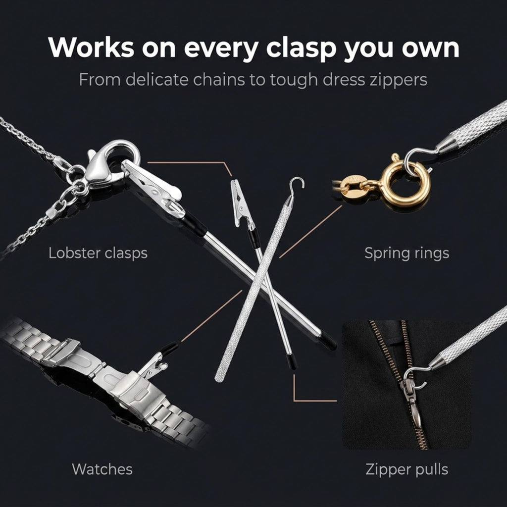 Charm Opener Jewelry Helper Hook and Bracelet Fastener Clip, Set of 2, Rose Put on your bracelet by yourself: jewelry helper hook and bracelet fastener clip, 2-piece set for lobster clasps.