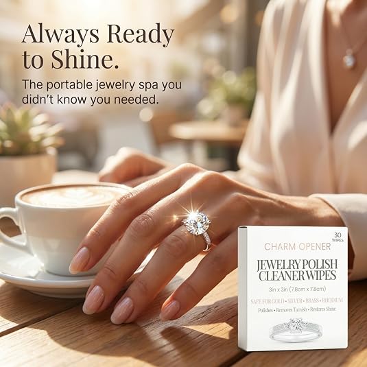 Jewelry Polish Cleaner Wipes 30 Count - 3x3 Inch Pre-Moistened Polishing Cloths for Gold, Silver, Brass and Rhodium - Removes Tarnish and Restores Shine