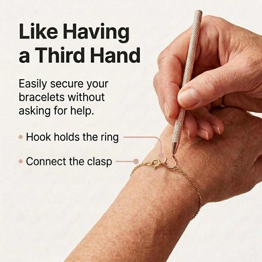Charm Opener Jewelry Helper Hook, Gold, Bracelet and Necklace, Seniors Put on your bracelet by yourself: one-handed helper hook holds the clasp ring steady so you can close it alone.