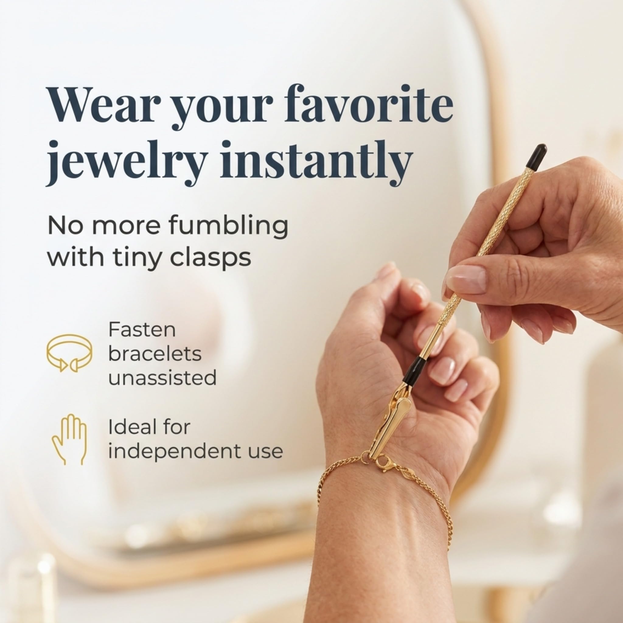 Charm Opener Jewelry Helper Hook and Bracelet Fastener Clip, Set of 2, Gold Put on your bracelet by yourself: jewelry helper hook and bracelet fastener clip, 2-piece set for lobster clasps.