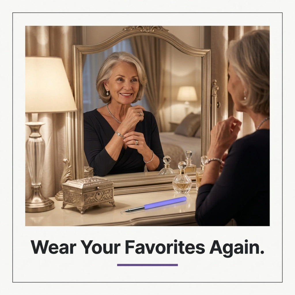 Charm Opener Retractable Jewelry Helper Hook, Purple, Bracelet Clasp Aid Put on your bracelet by yourself: retractable hook holds any lobster clasp ring steady so you can close it alone.