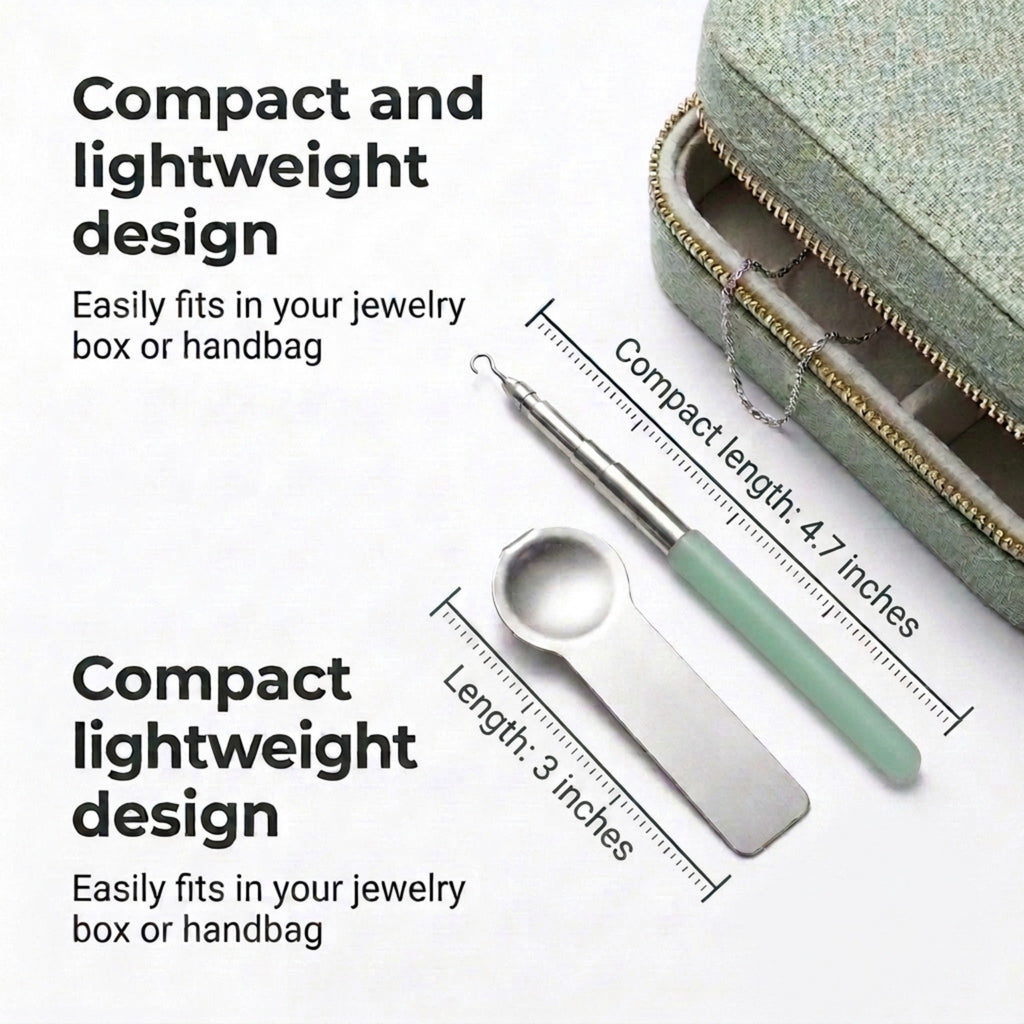 Charm Opener Italian Thumb Tool and Retractable Hook, 2-Piece Jewelry Set Set includes Italian charm tool for 9mm modular links and retractable jewelry helper hook for lobster clasp bracelets.