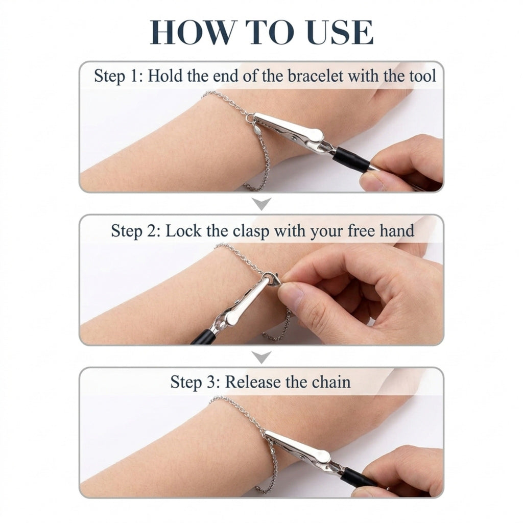 Charm Opener Jewelry Helper Hook, Silver, Bracelet and Necklace Clasp Aid Put on your bracelet by yourself: one-handed helper hook holds the clasp ring steady so you can close it alone.
