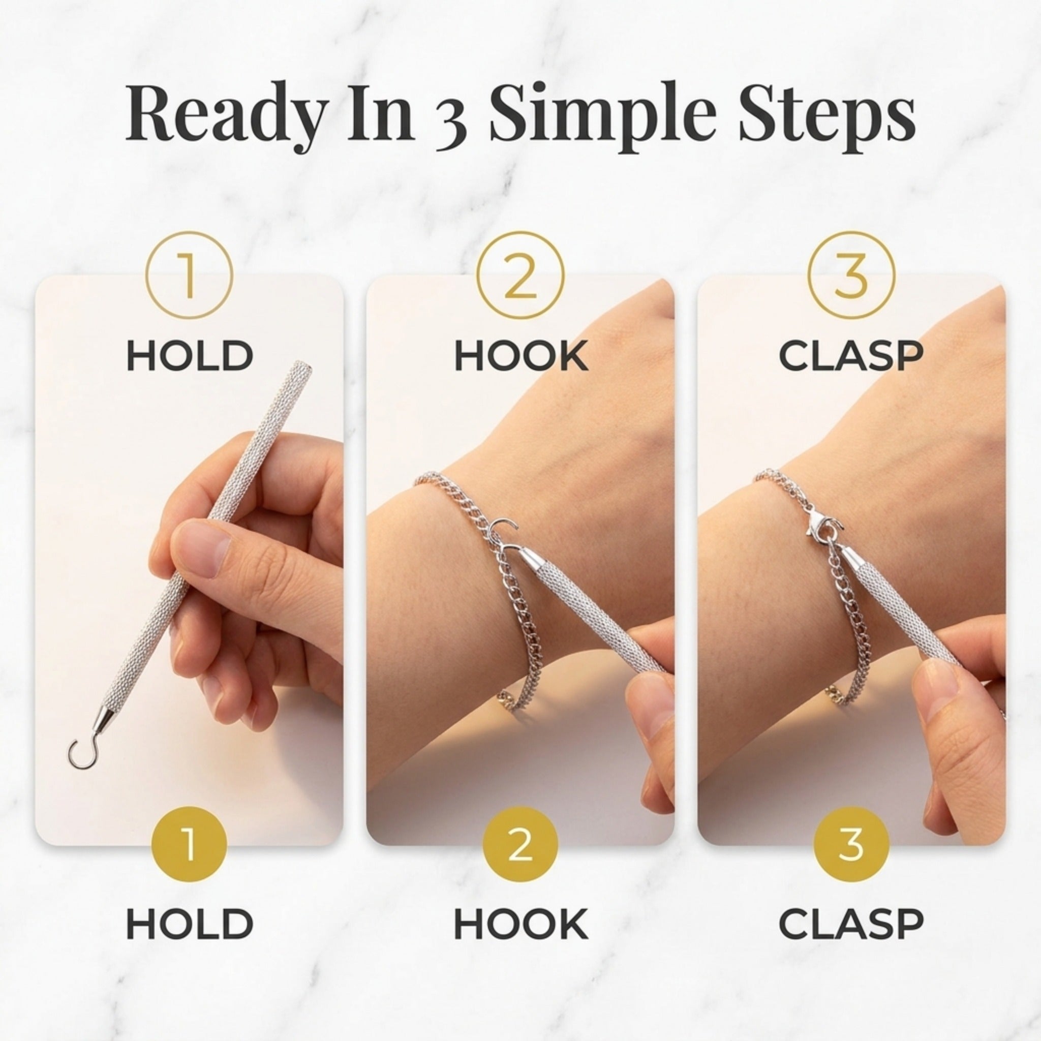 Charm Opener Bracelet Helper Tool Hook - Easy Jewelry Wearing Assistance - Metal Bracelet Buddy Fastening Helper with Necklace Clasp Opener - Convenient Bracelet Fastener for Self-Use, Ideal for the Elderly