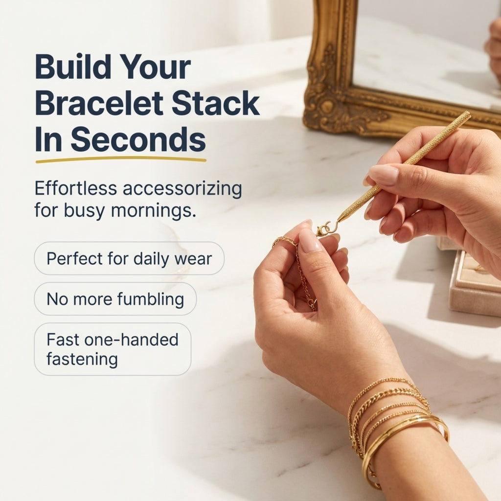 Charm Opener Bracelet Helper Tool Hook - Easy Jewelry Wearing Assistance - Metal Bracelet Buddy Fastening Helper with Necklace Clasp Opener - Convenient Bracelet Fastener for Self-Use, Ideal for the Elderly